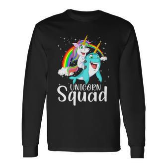 Unicorn Squad Magical Unicorn Riding Narwhal Long Sleeve T-Shirt - Monsterry
