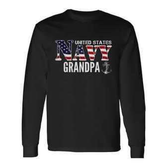 United States Vintage Navy With American Flag Grandpa Great Long Sleeve T-Shirt - Monsterry UK