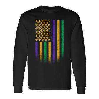 Us Mardi Gras Flag Celebration Tshirt V2 Long Sleeve T-Shirt - Monsterry CA