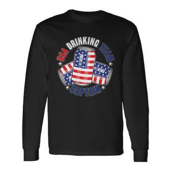 Usa Drinking Team Captain American Beer Cans Long Sleeve T-Shirt - Monsterry