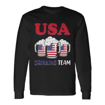 Usa Drinking Team Usa Flag Graphic 4Th Of July Plus Size Shirt Long Sleeve T-Shirt - Monsterry