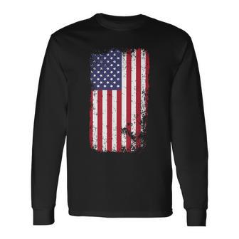 Usa Grunge Vintage American Flag Tshirt Long Sleeve T-Shirt - Monsterry