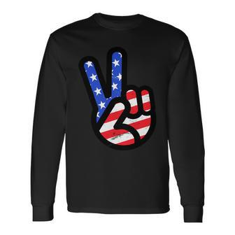 Usa Peace Sign Long Sleeve T-Shirt - Monsterry CA