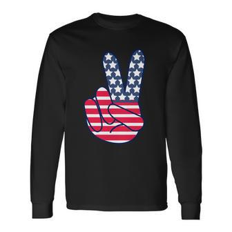 Usa Simple Peace Sign Long Sleeve T-Shirt - Monsterry