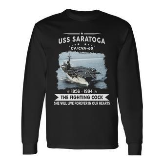 Uss Saratoga Cva 60 The Fighting Cock Long Sleeve T-Shirt - Monsterry