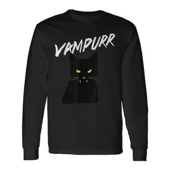 Vampurr Vampire Black Cat Halloween Long Sleeve T-Shirt - Seseable