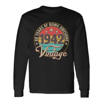 Vintage 1942 Birthday 80 Years Of Being Awesome Emblem Long Sleeve T-Shirt - Monsterry CA