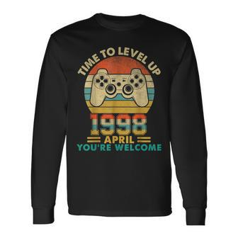 Vintage 1998 April 24 Years Old Video Gamer 24Th Birthday Long Sleeve T-Shirt - Seseable