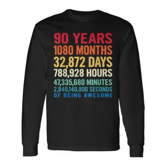 Vintage 90 Years Of Being Awesome Unique 90Th Birthday Long Sleeve T-Shirt - Seseable