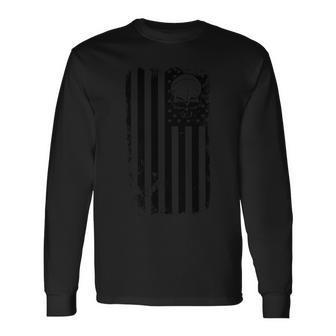 Vintage American Flag Military Skull Tshirt Long Sleeve T-Shirt - Monsterry DE