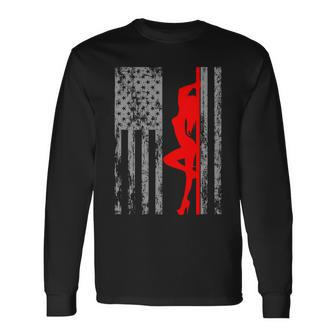 Vintage American Pole Dancer Stripper Usa Flag Tshirt Long Sleeve T-Shirt - Monsterry CA