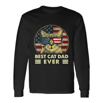 Vintage Best Cat Dad Ever American Flag Us Fathers Day Long Sleeve T-Shirt - Monsterry DE