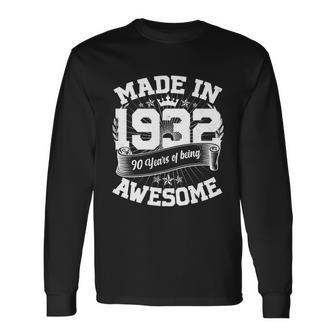 Vintage Crown Made In 1932 90 Years Of Being Awesome 90Th Birthday Long Sleeve T-Shirt - Monsterry