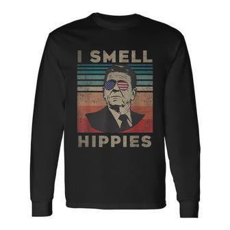 Vintage Distressed Retro Reagan President I Smell Hippies Long Sleeve T-Shirt - Monsterry UK