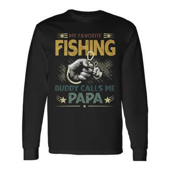 Vintage Fishing Buddy Calls Me Papa Long Sleeve T-Shirt - Thegiftio UK