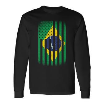 Vintage Flag Of Brazil Tshirt Long Sleeve T-Shirt - Monsterry AU