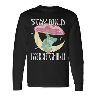 Vintage Retro Stay Wild Moon Child Frog Peace Love Hippie Long Sleeve T-Shirt - Seseable