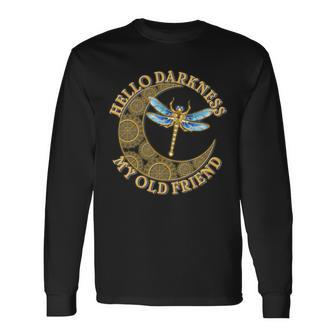Vintage Steampunk Dragonfly Moon Hello Darkness My Old Friend Long Sleeve T-Shirt - Monsterry CA