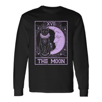 Vintage Tarot Card Xvii The Moon Black Cat Long Sleeve T-Shirt - Monsterry UK