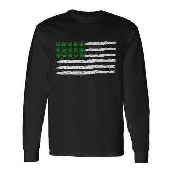 Weed American Flag Tshirt Long Sleeve T-Shirt - Monsterry UK
