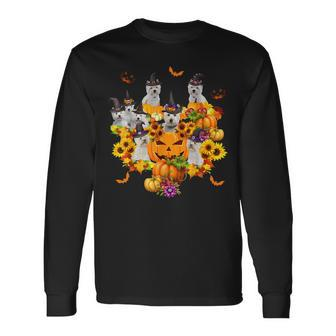 Westie Witch Heart Pumpkin Sunflower Halloween Thanksgiving Long Sleeve T-Shirt - Seseable