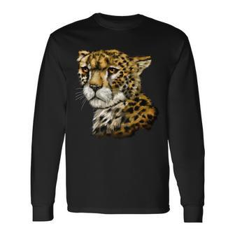Wildlife Big Face Cheetah Portrait Long Sleeve T-Shirt - Monsterry UK