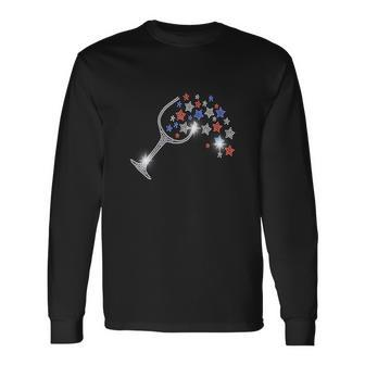 Wine Glass Stars Bling Vintage 4Th Of July Bling Rhinestone Long Sleeve T-Shirt - Monsterry AU