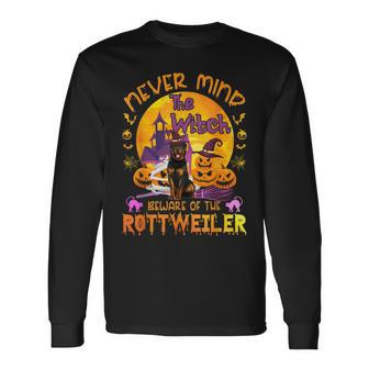 The Witch Beware Of The Rottweiler Halloween Long Sleeve T-Shirt - Seseable