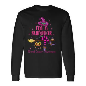 Witch I’M Survivor Breast Cancer Pink Ribbon Halloween Women Long Sleeve T-Shirt - Seseable