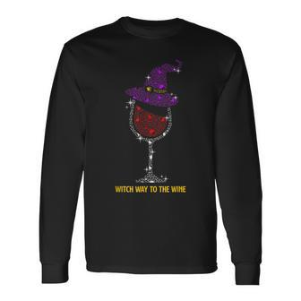 Witch Way To The Wine Booze Wine Glass Halloween Party Long Sleeve T-Shirt - Seseable
