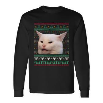 Woman Yelling At A Cat Ugly Xgiftmas Sweaters Meme Dress Long Sleeve T-Shirt - Thegiftio UK