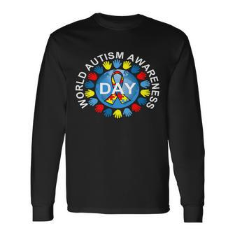 World Autism Awareness Day Earth Puzzle Ribbon Tshirt Long Sleeve T-Shirt - Monsterry
