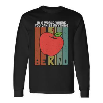 In A World Be Kind Teacher Apple Graphic Plus Size Shirt For Teacher Male Female Long Sleeve T-Shirt - Thegiftio UK