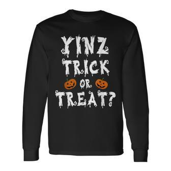 Yinz Trick Or Treat Halloween Yinzers Pumpkin White Long Sleeve T-Shirt - Seseable
