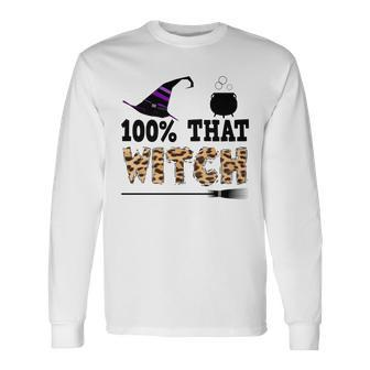 100% That Witch Halloween Witch Hat Leopard Long Sleeve T-Shirt - Seseable