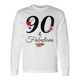 90 & Fabulous 90 Years Old Vintage Floral 1932 90Th Birthday Long Sleeve T-Shirt - Seseable