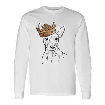 American Hairless Terrier Dog Wearing Crown Long Sleeve T-Shirt | Mazezy