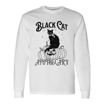Black Cat Apothecary Pumpkin Halloween Long Sleeve T-Shirt - Seseable