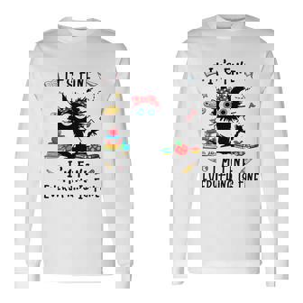 Black Cat Its Fine Im Fine Everything Is Fine Teacher Life Men Women Long Sleeve T-Shirt T-shirt Graphic Print - Thegiftio UK
