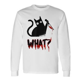 Cat What Murderous Black Cat With Knife Halloween Costume Long Sleeve T-Shirt - Seseable