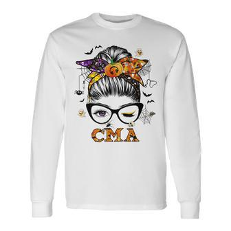 Cma Messy Bun Hair Halloween Certified Medical Assistant Sweatshirt Men Women Long Sleeve T-Shirt T-shirt Graphic Print - Thegiftio UK
