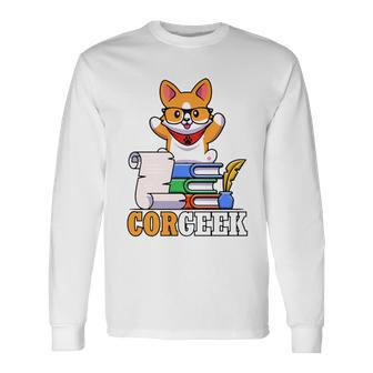 Corgeek Cute Educated Corgi Tshirt Long Sleeve T-Shirt - Monsterry