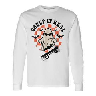 Creep It Real Spooky Season Halloween Ghost Skateboarding Men Women Long Sleeve T-Shirt T-shirt Graphic Print - Thegiftio UK