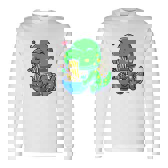 Cute Baby Dino Trex Eating Ramen Noodles Long Sleeve T-Shirt - Thegiftio