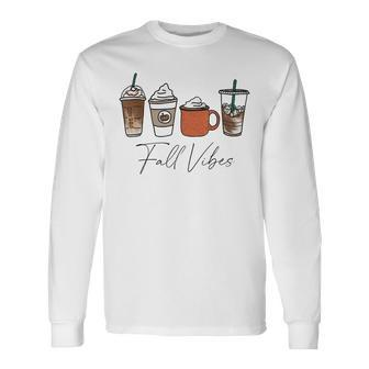 Cute Fall Vibes Coffee Pumpkin Spice Latte Drinks Autumn Long Sleeve T-Shirt - Thegiftio UK