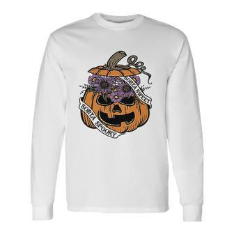Cute Halloween Sorta Sweet Sorta Spooky Pumpkin Florals Long Sleeve T-Shirt - Seseable