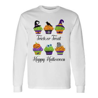 Cute Trick Or Treat Happy Halloween Cupcake Assortment Long Sleeve T-Shirt - Seseable