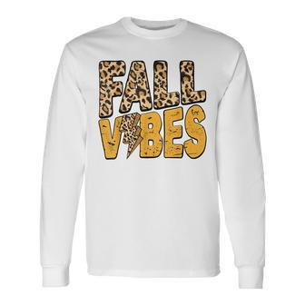 Distressed Fall Vibes Leopard Lightning Bolts In Fall Colors Long Sleeve T-Shirt - Thegiftio UK