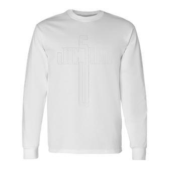 Distressed Jesus Cross Christian Religious Tee Long Sleeve T-Shirt - Monsterry