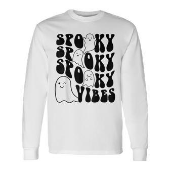 Groovy Spooky Vibes Boo Ghost Spooky Season Halloween Long Sleeve T-Shirt - Seseable
